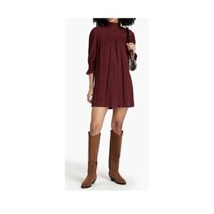 Ba&sh Bordeaux Red Devis Smocked Turtleneck Mini Dress Size Large